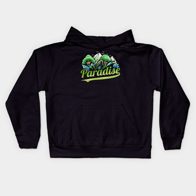 Logo Paradise With Trees And Mountains For Earth Day Kids Hoodie by SinBle